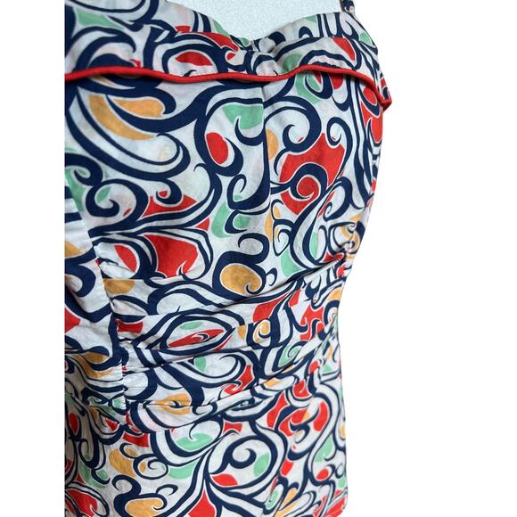 Cabi Whimsy Swirl White and Navy Structured Tank Women's Size 10 Whimsy 60s - Picture 4 of 10